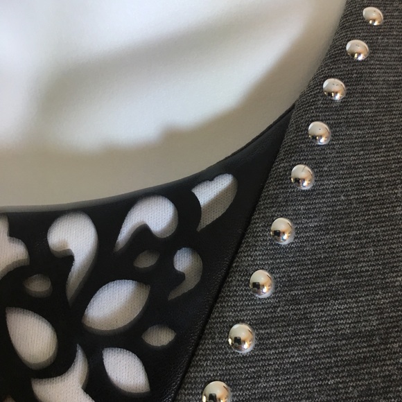 BCX Girl Dress Gray & Black Faux Leather Laser Cut - Picture 4 of 8